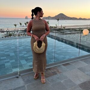 ZARA metallic gold crochet maxi dress